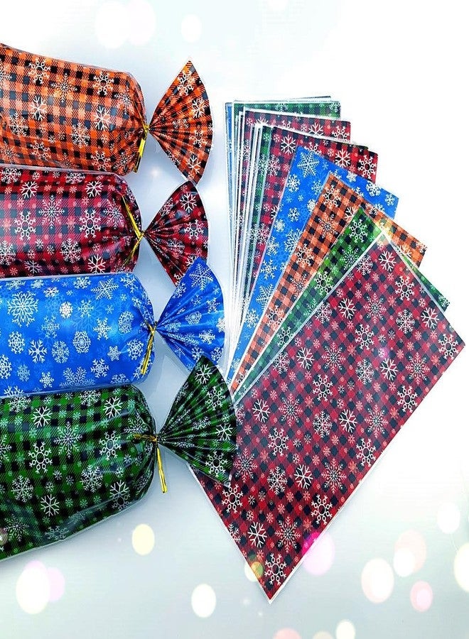 SaktopDeco 100 PCS Colored Christmas Cellophane Bags Snowflake Cellophane Bags Party Favor Bags Snowflake Plaid Plastic Bags for Party Gift Packing - Image 4